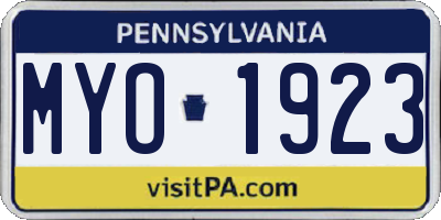 PA license plate MYO1923
