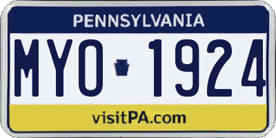 PA license plate MYO1924