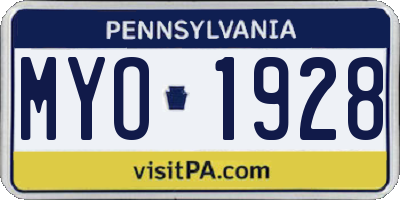 PA license plate MYO1928