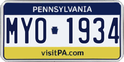 PA license plate MYO1934