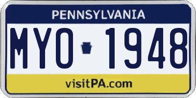 PA license plate MYO1948