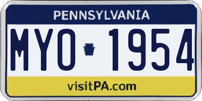 PA license plate MYO1954