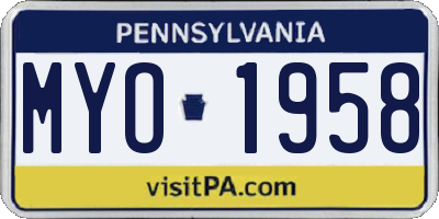 PA license plate MYO1958