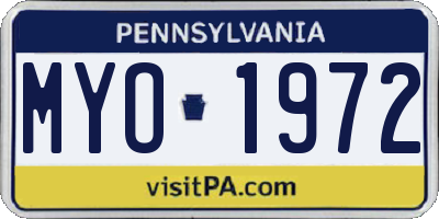 PA license plate MYO1972