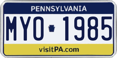 PA license plate MYO1985