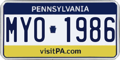 PA license plate MYO1986