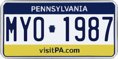 PA license plate MYO1987