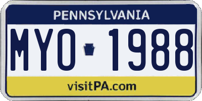PA license plate MYO1988