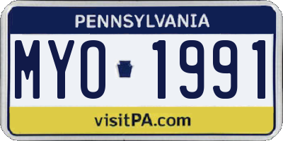 PA license plate MYO1991