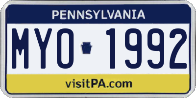 PA license plate MYO1992
