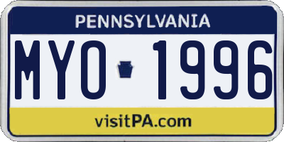 PA license plate MYO1996