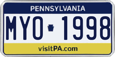 PA license plate MYO1998