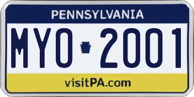 PA license plate MYO2001