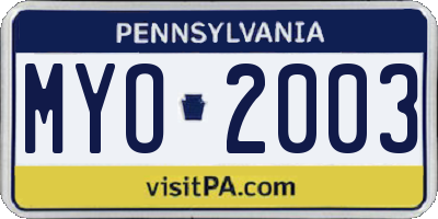PA license plate MYO2003