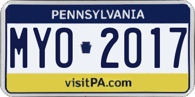 PA license plate MYO2017