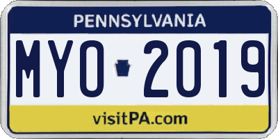 PA license plate MYO2019