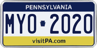PA license plate MYO2020