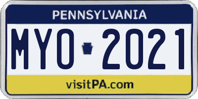 PA license plate MYO2021