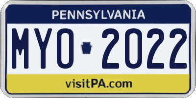 PA license plate MYO2022