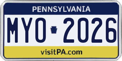 PA license plate MYO2026