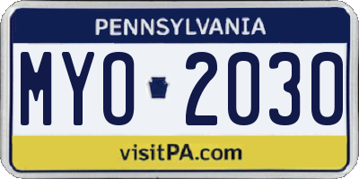 PA license plate MYO2030