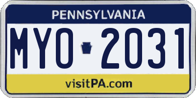 PA license plate MYO2031