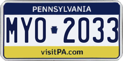 PA license plate MYO2033