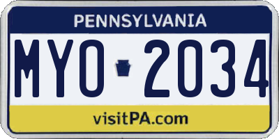 PA license plate MYO2034