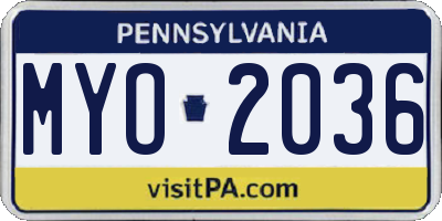 PA license plate MYO2036