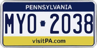 PA license plate MYO2038