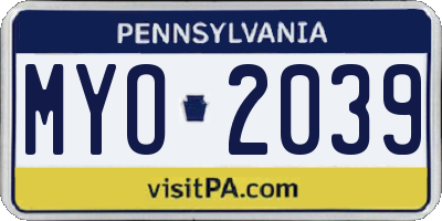 PA license plate MYO2039