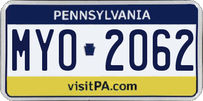 PA license plate MYO2062