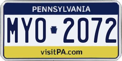 PA license plate MYO2072