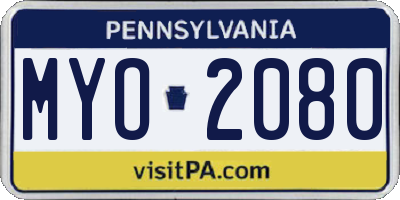 PA license plate MYO2080
