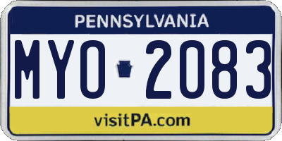 PA license plate MYO2083