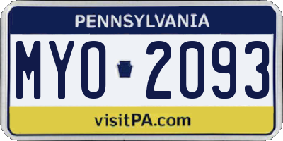 PA license plate MYO2093