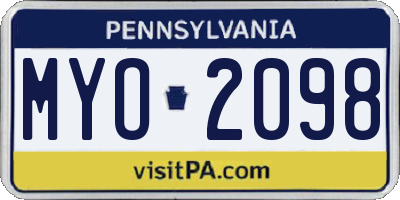 PA license plate MYO2098