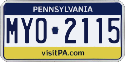 PA license plate MYO2115