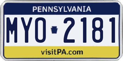 PA license plate MYO2181