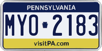 PA license plate MYO2183