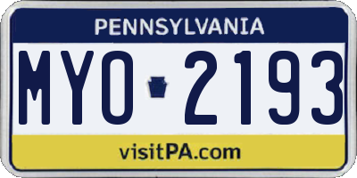 PA license plate MYO2193