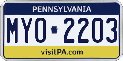 PA license plate MYO2203