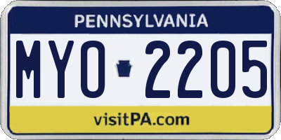 PA license plate MYO2205