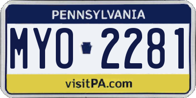 PA license plate MYO2281