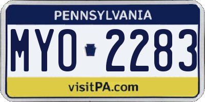 PA license plate MYO2283