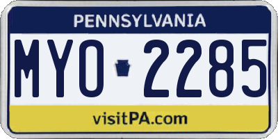 PA license plate MYO2285