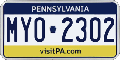 PA license plate MYO2302