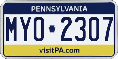 PA license plate MYO2307