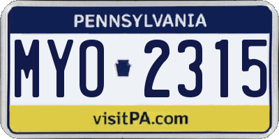 PA license plate MYO2315