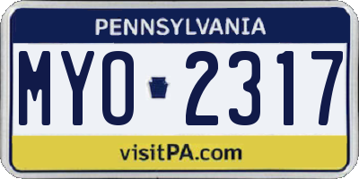 PA license plate MYO2317